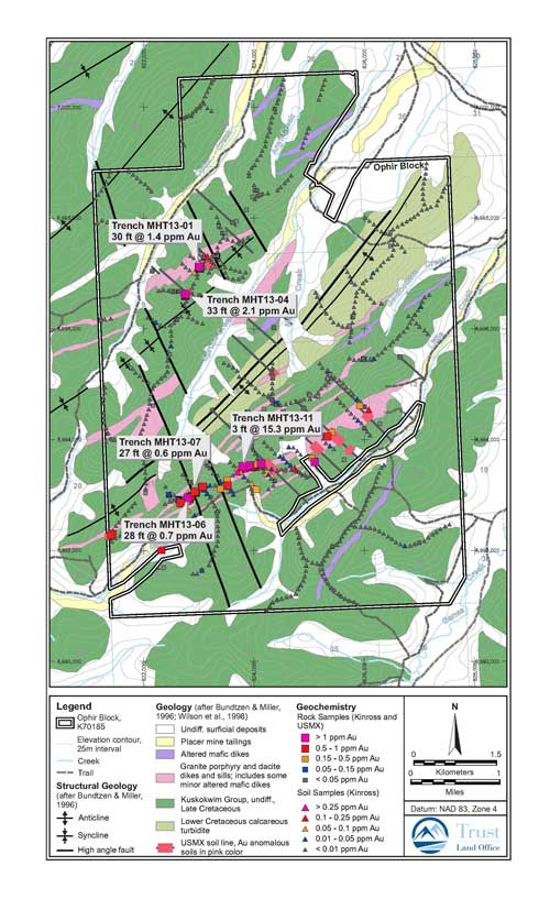 Map showing the Ophir area in Alaska, including nearby landmarks and geographical features