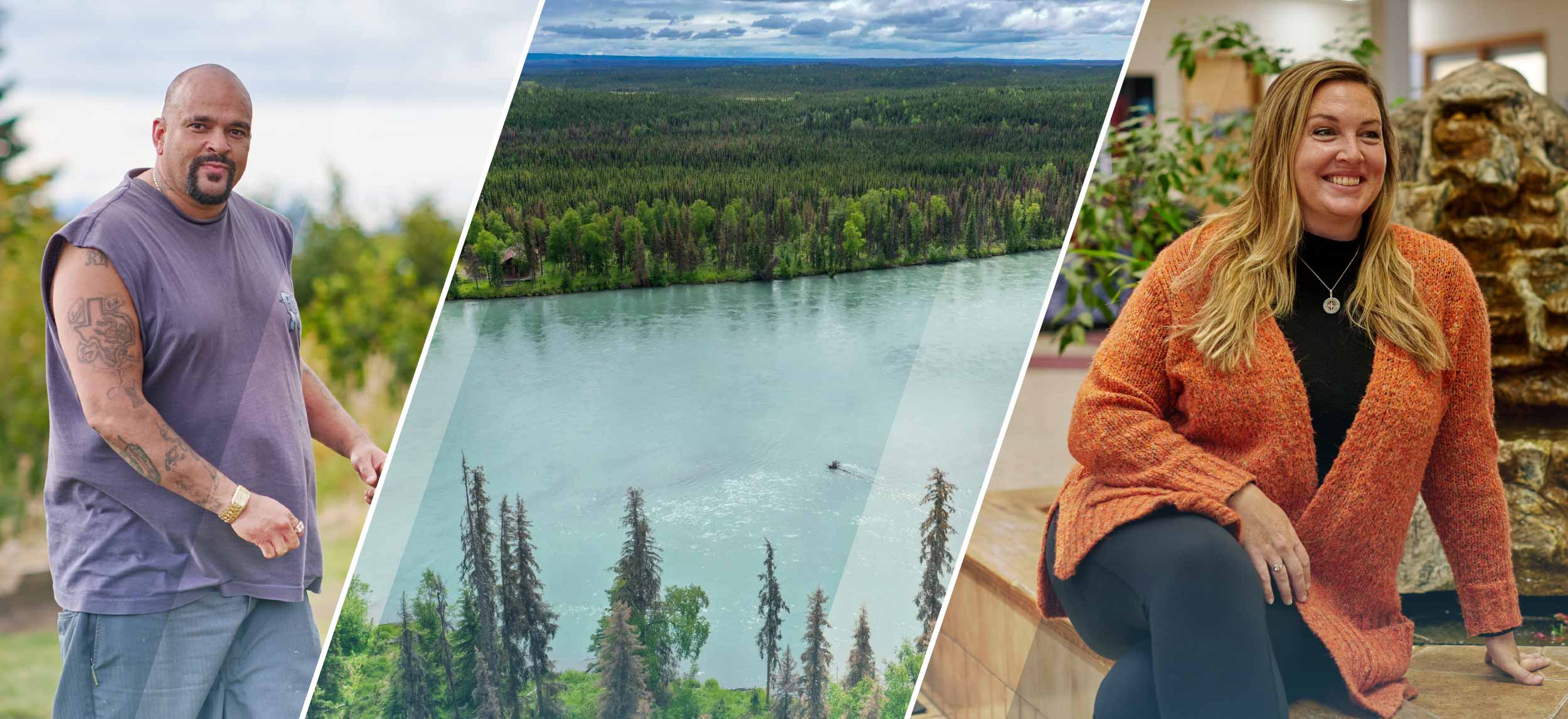 Photo of a man, a river and and woman